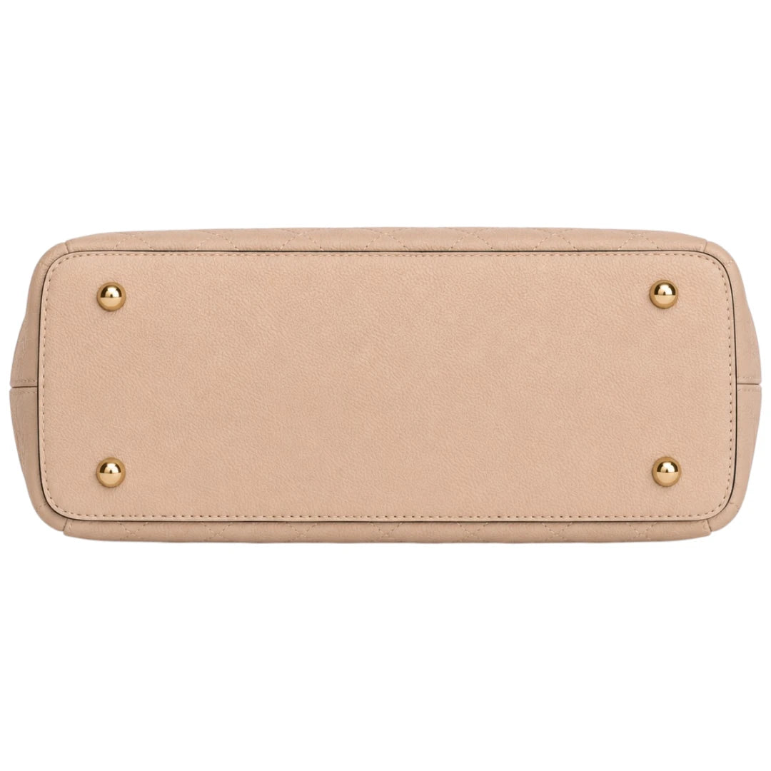 Cevoria Beige Quilted Luxe Satchel Handbag