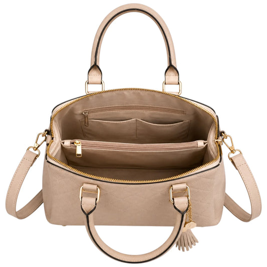 Cevoria Beige Quilted Luxe Satchel Handbag