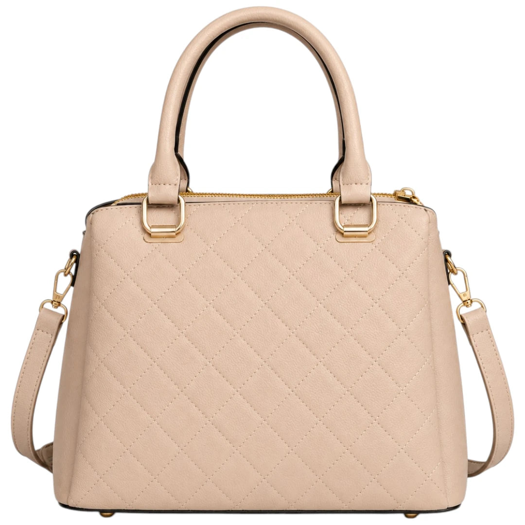 Cevoria Beige Quilted Luxe Satchel Handbag