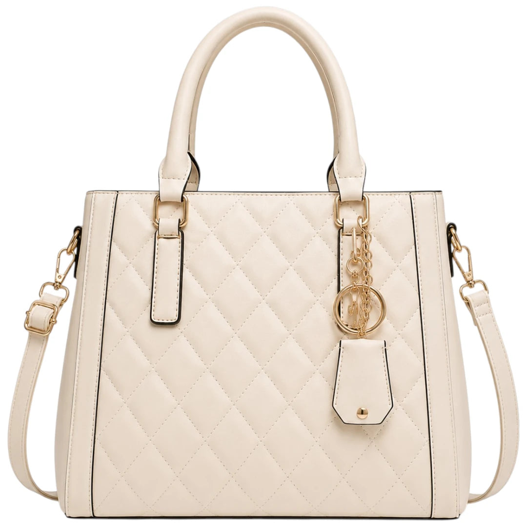Cevoria Beige Women's Quilted Tote Handbag
