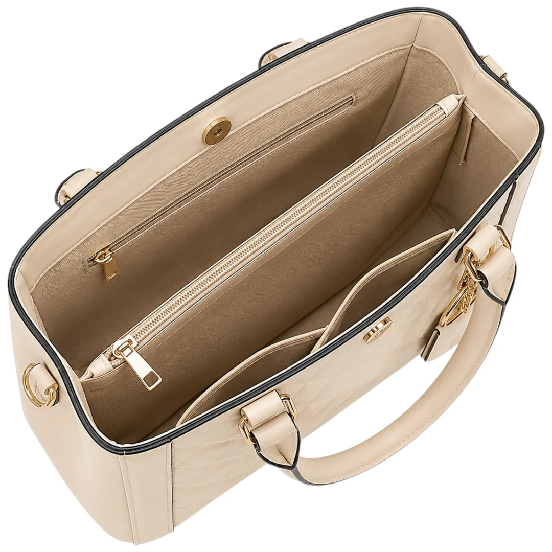 Cevoria Beige Women's Quilted Tote Handbag