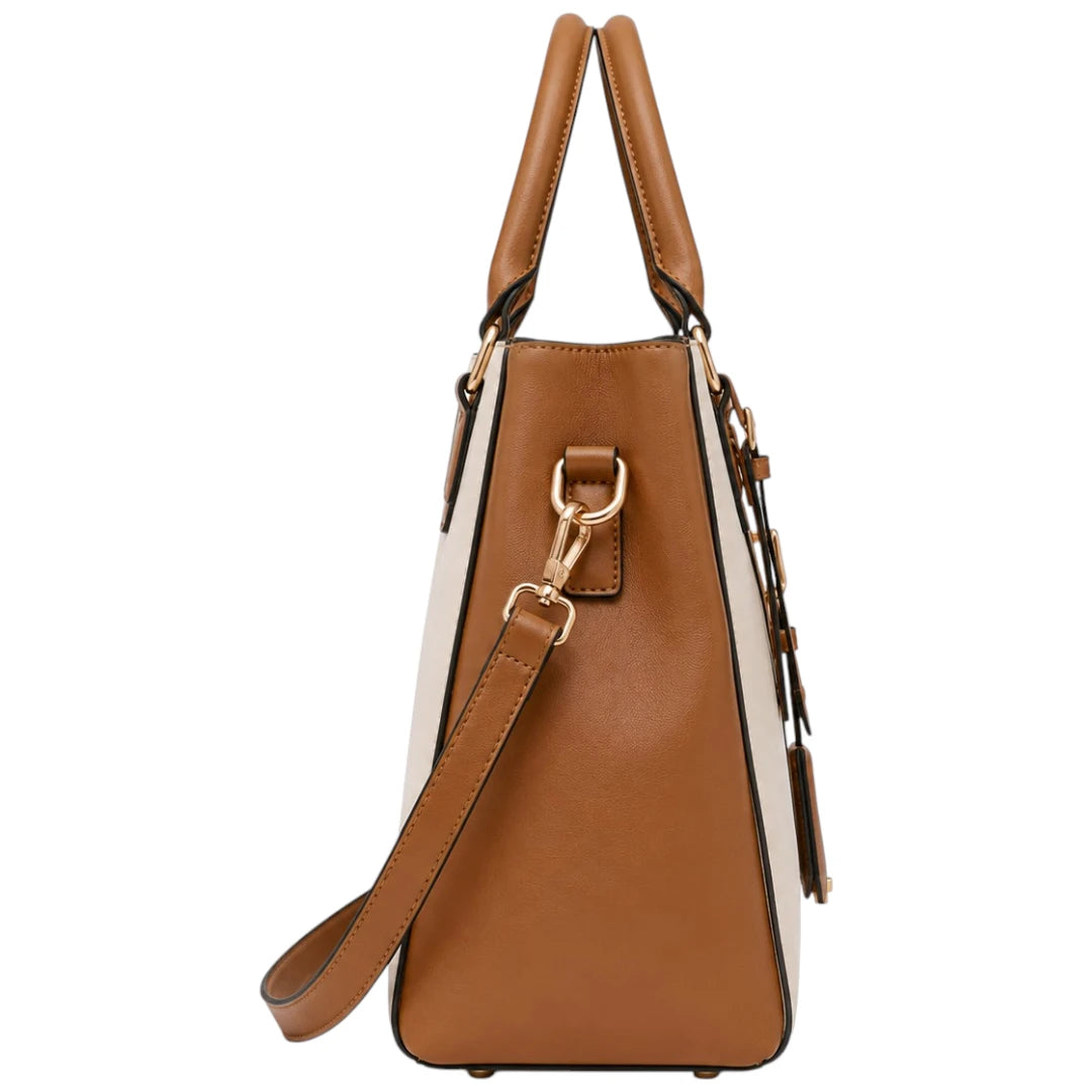 Cevoria Brown Women's Premium Two-Tone Tote Satchel Handbag